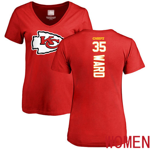 Women Football Kansas City Chiefs #35 Ward Charvarius Red Backer T-Shirt->nfl t-shirts->Sports Accessory